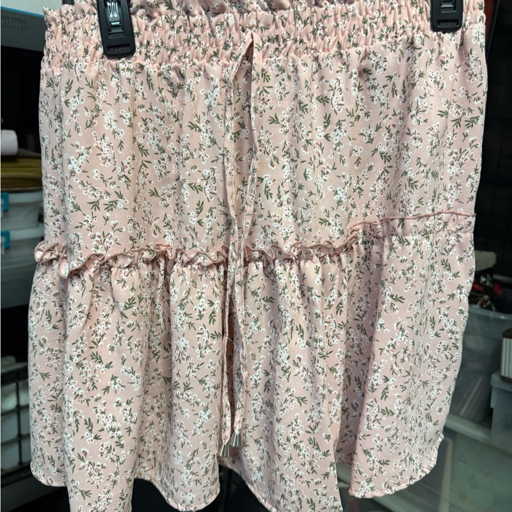 Pink Floral Skirt with Ruffles